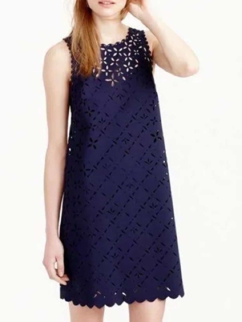 J. Crew Navy Laser-Cut Sleeveless Shift Dress
